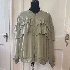 Lane Bryant Ruffled Bomber Jacket - Sage Size 22/24